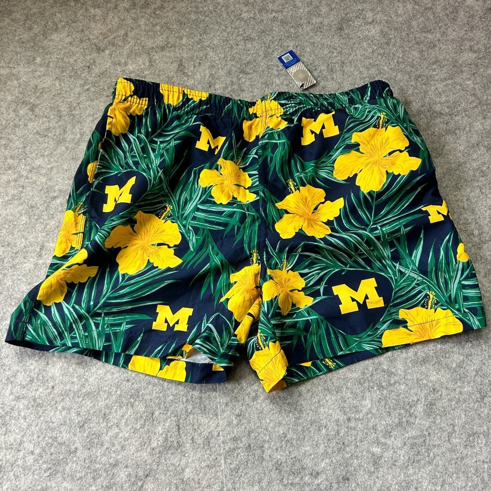 NEW Michigan Wolverines FOCO Floral Swimming Trunks Mens Blue sz Medium